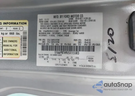 2018 Ford Mustang Ecoboost z USA, uszkodzony, nr VIN 1FA6P8TH9J5115583